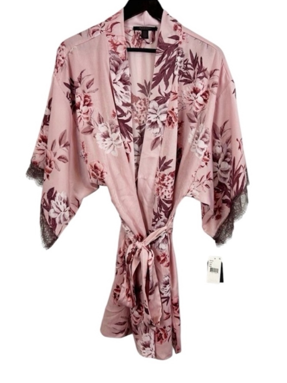 Midnight Bakery Pink Floral Robe w/ Lace Trim Size X-Large
